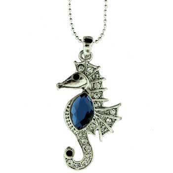Zinc Alloy Silver Plated Sea Horse Necklace