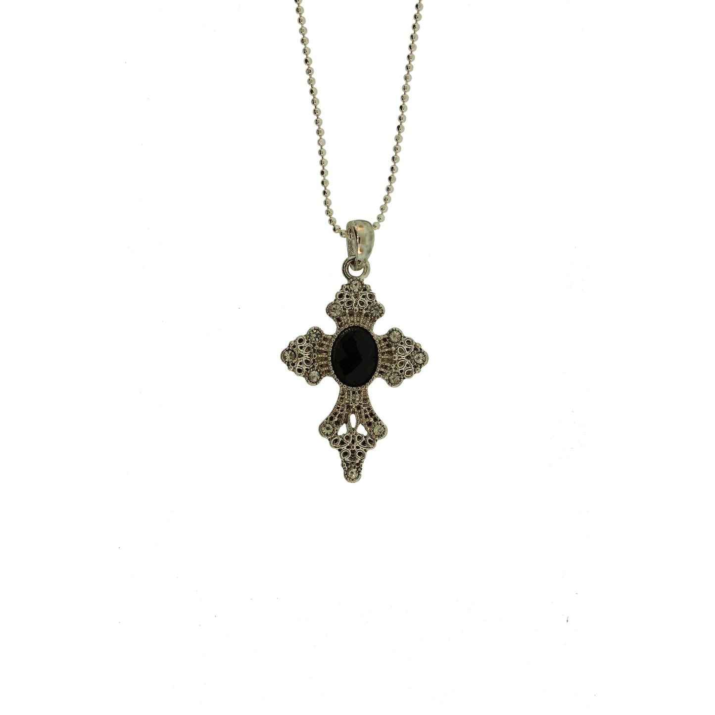 18 inch Zinc Alloy Silver Plated Cross Necklace