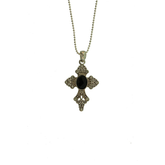 18 inch Zinc Alloy Silver Plated Cross Necklace