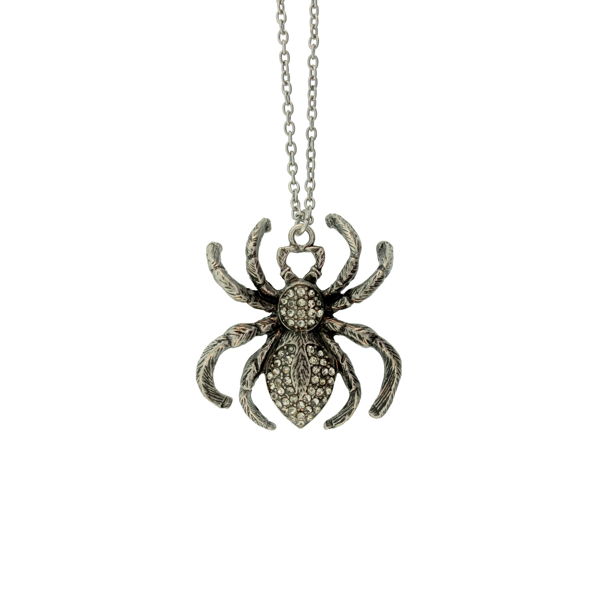 18 inch Zinc Alloy Silver Burnished Spider Necklace