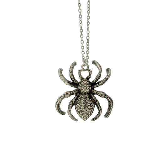 18 inch Zinc Alloy Silver Burnished Spider Necklace