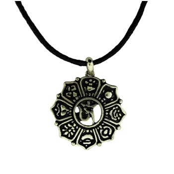 29mm Zinc Alloy Burnished Silver Finish Om Necklace
