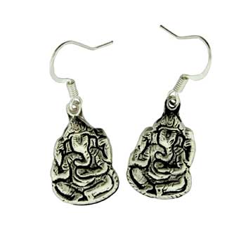 22X14mm Zinc Alloy Silver Plated Ganesh Earrings
