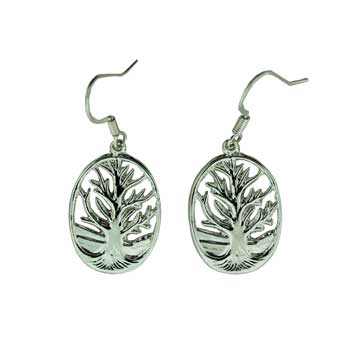 Zinc Alloy Silver Plated Tree Of Life Earrings