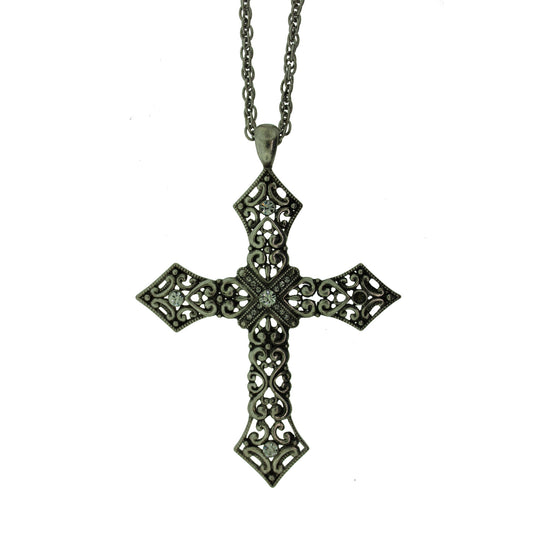 16 inch Zinc Alloy Oxidized Metal Finish Cross Necklace