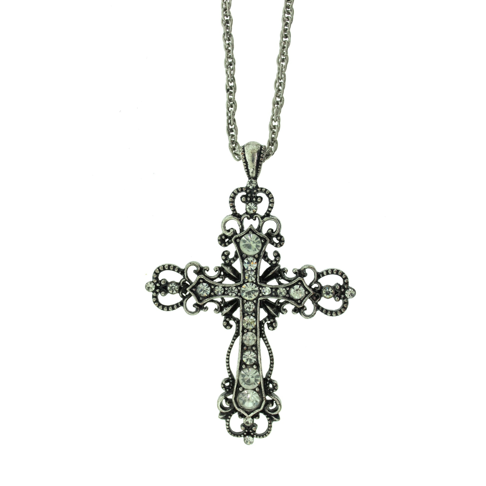 16 inch Zinc Alloy Oxidized Metal Finish Cross Necklace