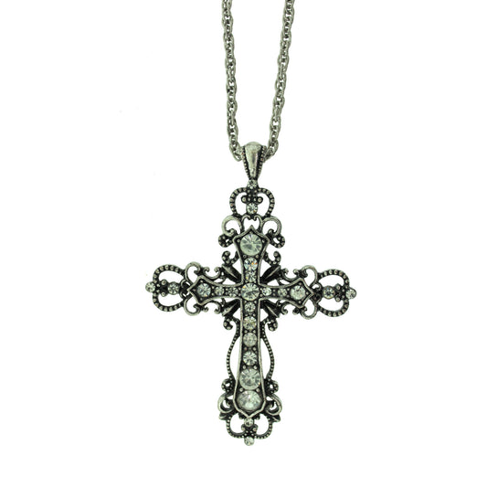 16 inch Zinc Alloy Oxidized Metal Finish Cross Necklace
