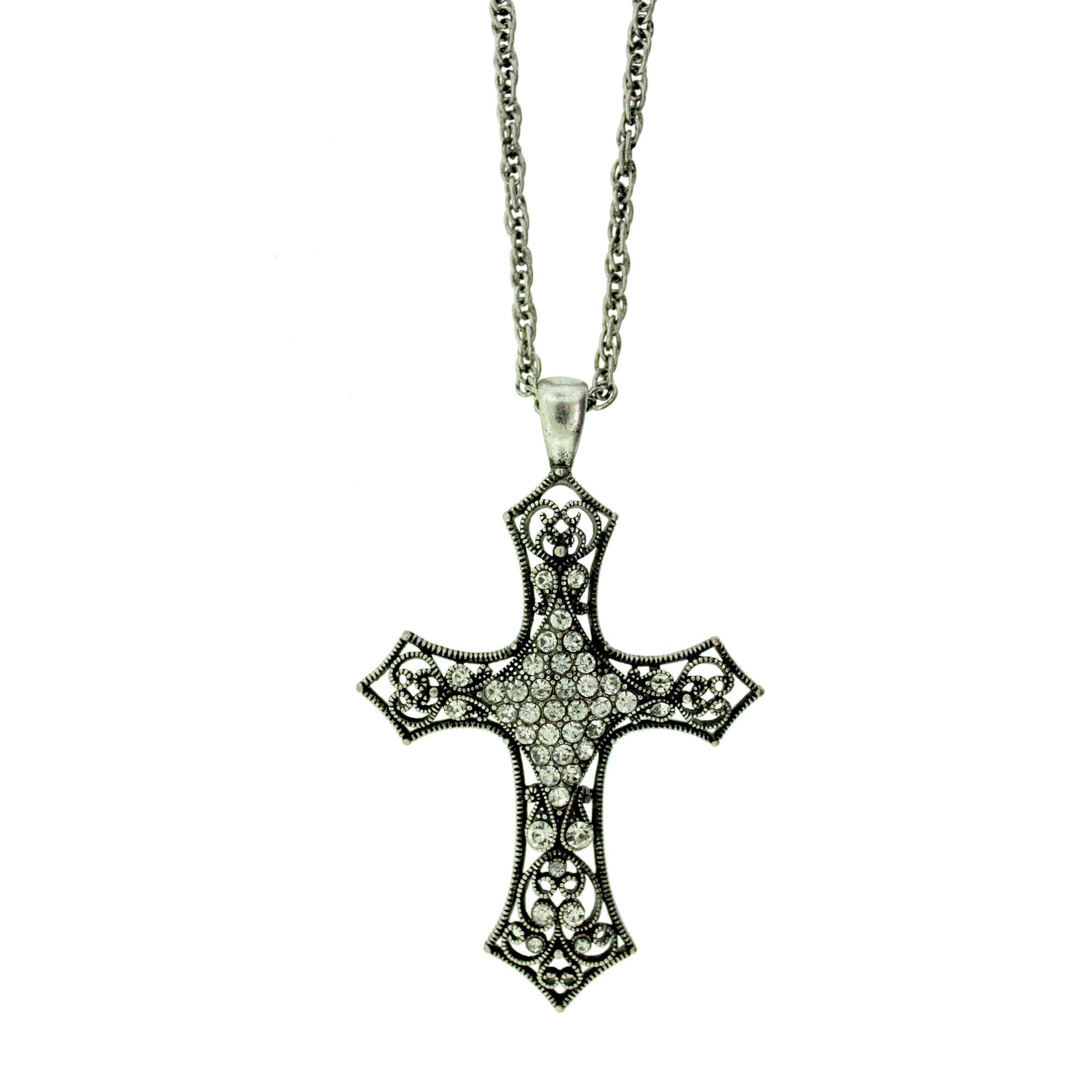 20 inch Zinc Alloy Oxidized Metal Finish Cross Necklace