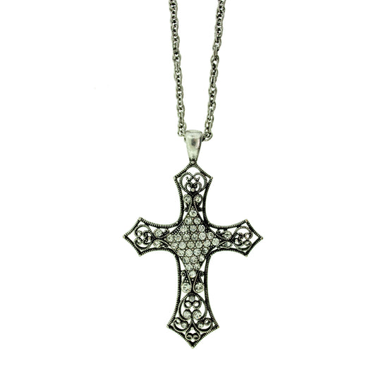 20 inch Zinc Alloy Oxidized Metal Finish Cross Necklace