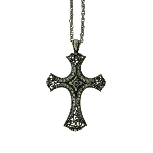 18 inch Zinc Alloy Oxidized Metal Finish Cross Necklace