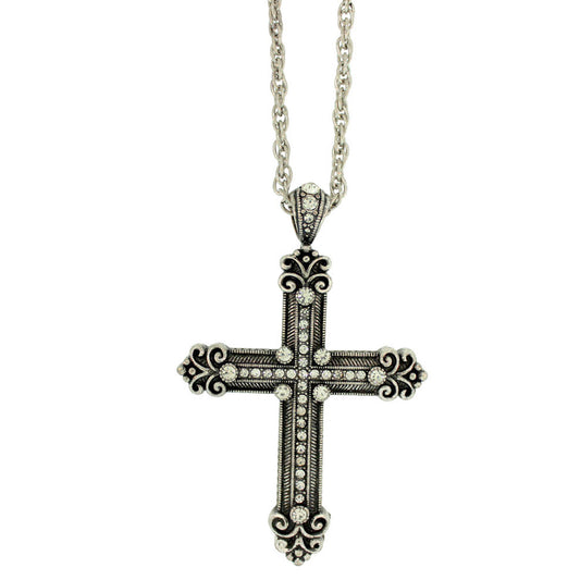18 inch 3 inchX2.25 inch Zinc Alloy Oxidized Metal Finish Cross Necklace