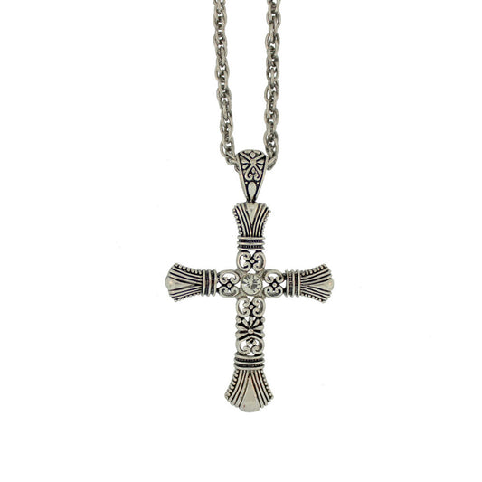 Zinc Alloy Silver Plated Cross Necklace