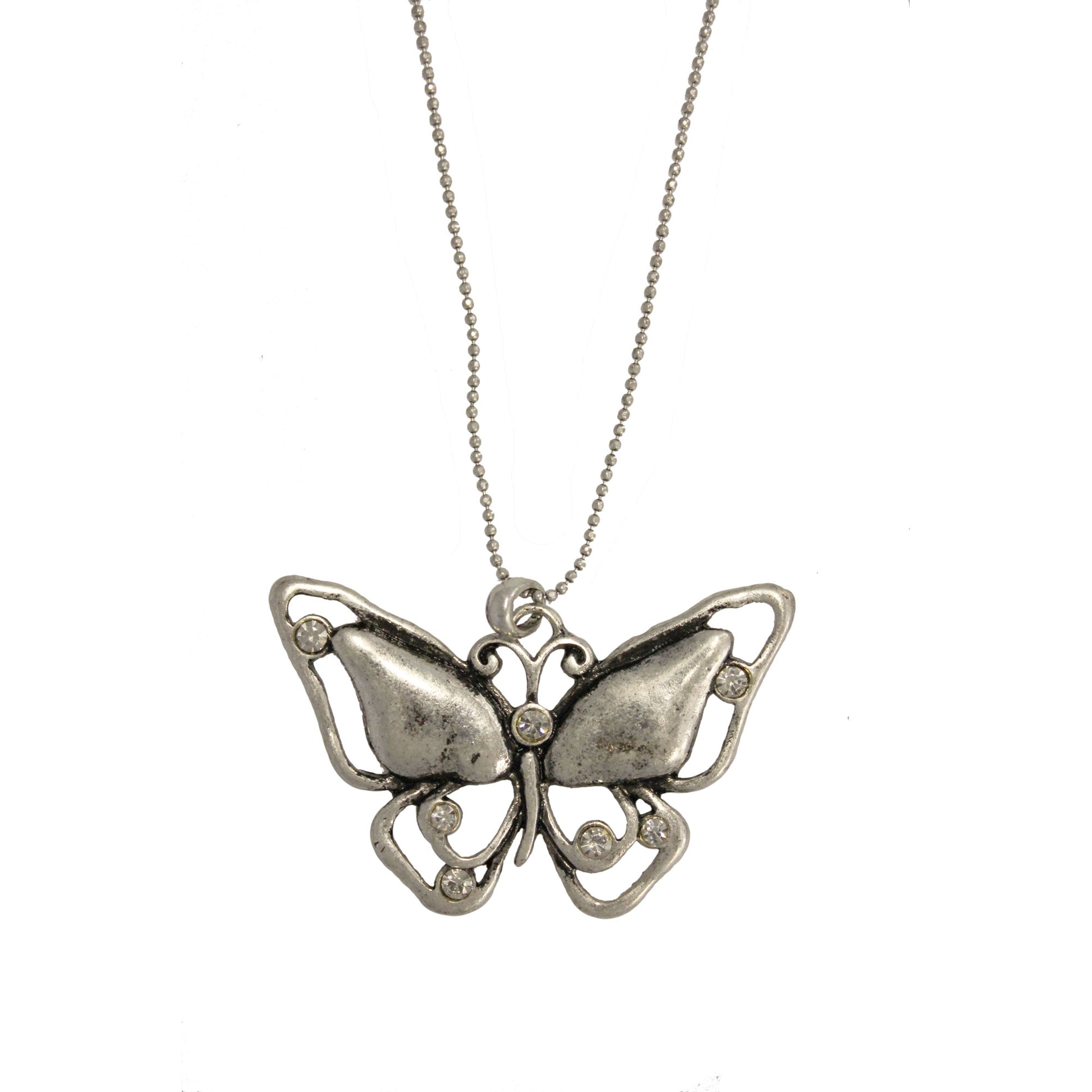 16 inch Zinc Alloy Oxidized Metal Finish Butterfly Necklace