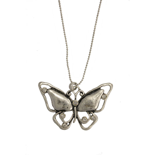 16 inch Zinc Alloy Oxidized Metal Finish Butterfly Necklace