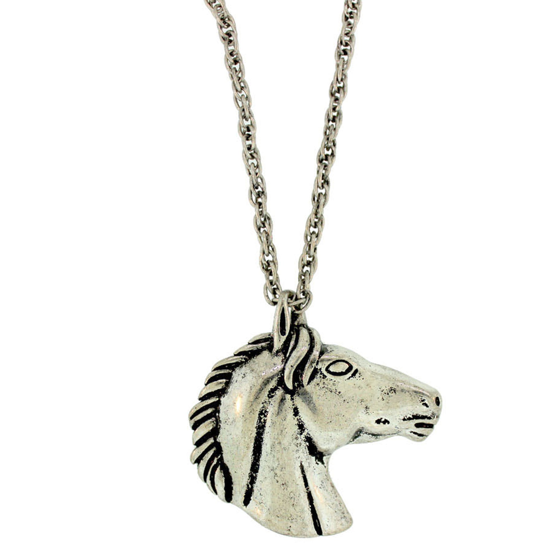 Zinc Alloy Silver Plated Horse Head Necklace