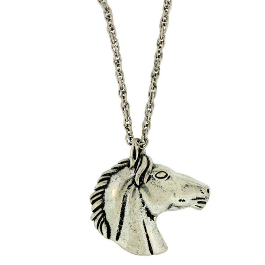Zinc Alloy Silver Plated Horse Head Necklace