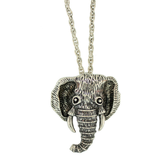 Zinc Alloy Burnished Silver Finish Elephant Head Necklace