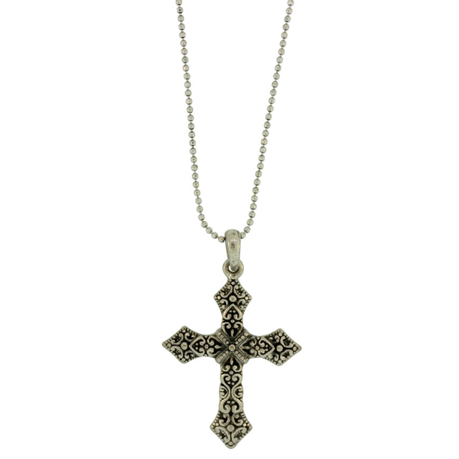 18 inch Zinc Alloy Silver Plated Cross Necklace