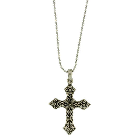 18 inch Zinc Alloy Silver Plated Cross Necklace