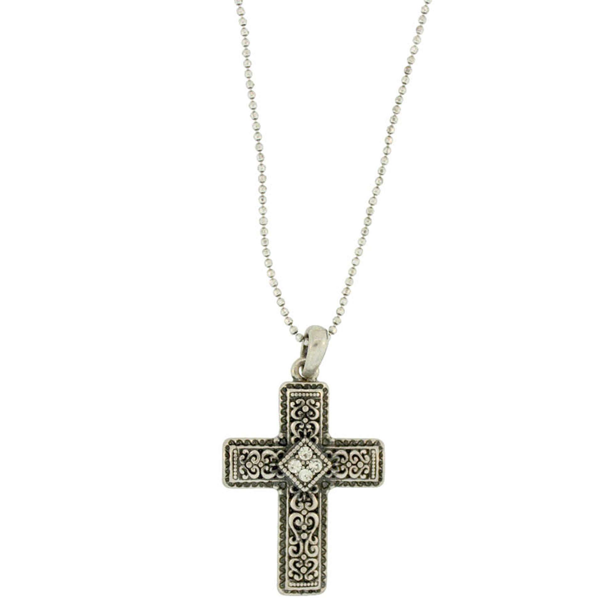 18 inch Zinc Alloy Silver Plated Cross Necklace