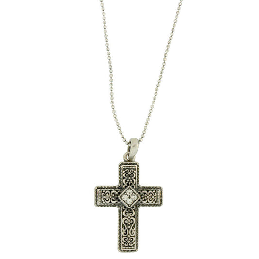 18 inch Zinc Alloy Silver Plated Cross Necklace