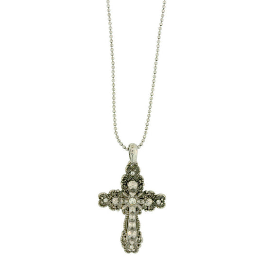 18 inch Zinc Alloy Silver Plated Cross Necklace