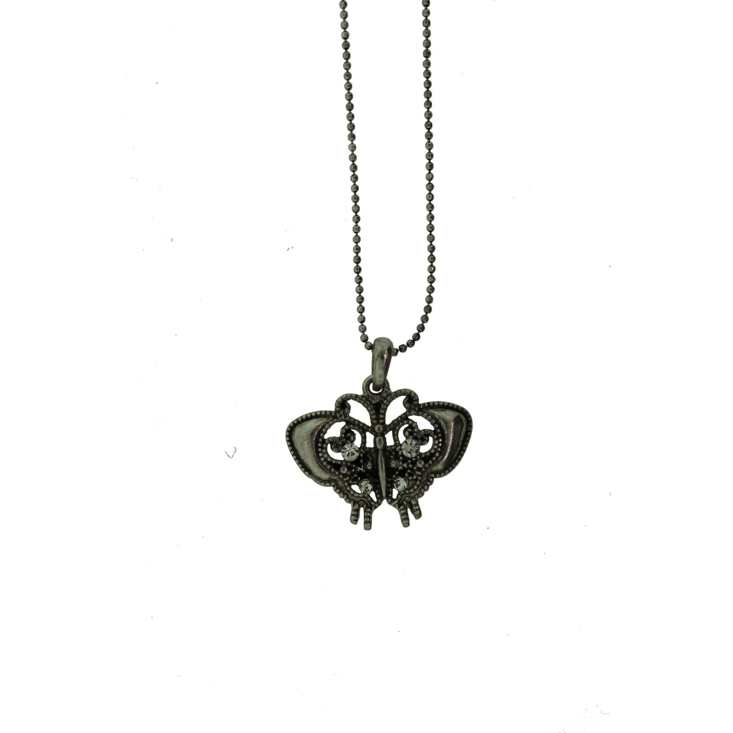 16 inch Zinc Alloy Oxidized Metal Finish Butterfly Necklace
