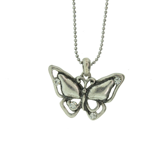16 inch Zinc Alloy Oxidized Metal Finish Butterfly Necklace
