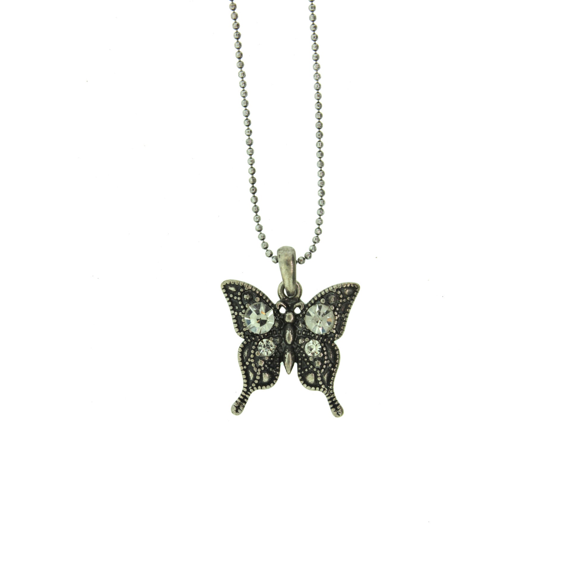16 inch Zinc Alloy Oxidized Metal Finish Butterfly Necklace