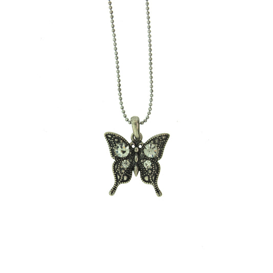 16 inch Zinc Alloy Oxidized Metal Finish Butterfly Necklace
