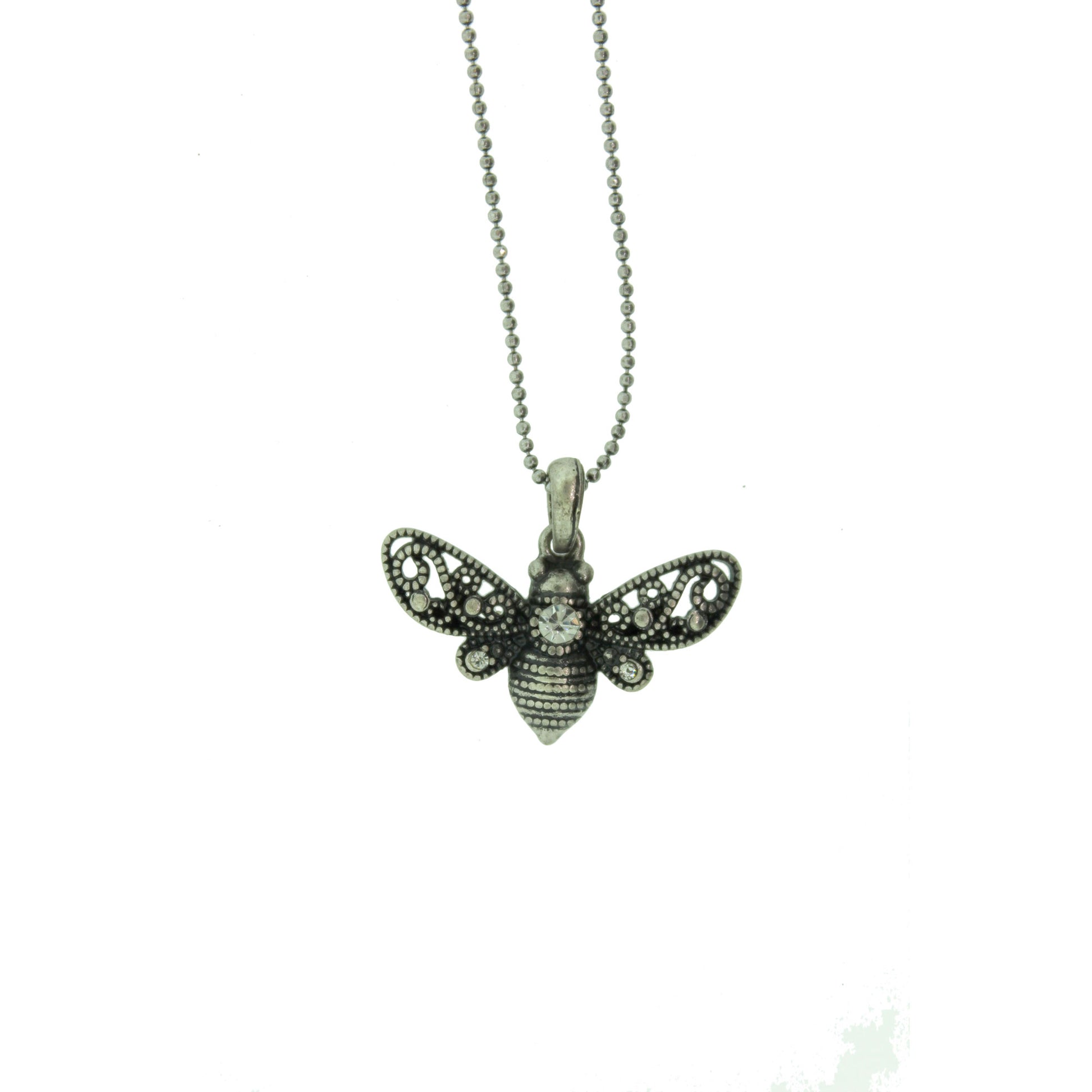 16 inch Zinc Alloy Oxidized Metal Finish Bee Necklace