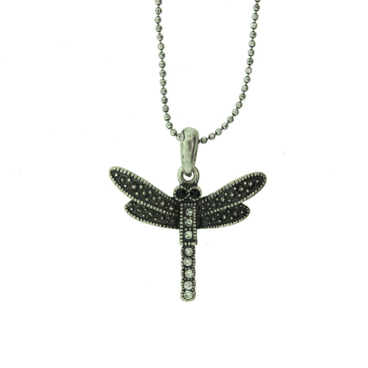 16 inch Zinc Alloy Oxidized Metal Finish Dragonfly Necklace