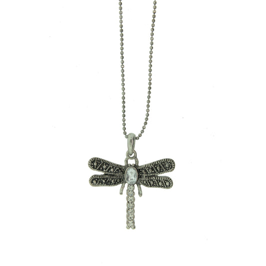 16 inch Zinc Alloy Oxidized Metal Finish Dragonfly Necklace