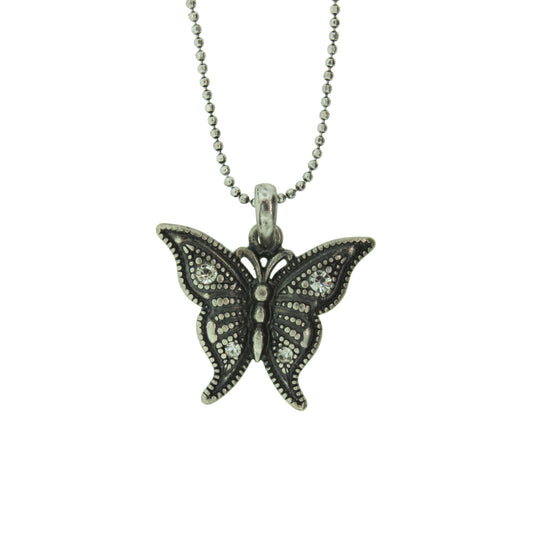 16 inch Zinc Alloy Oxidized Metal Finish Butterfly Necklace