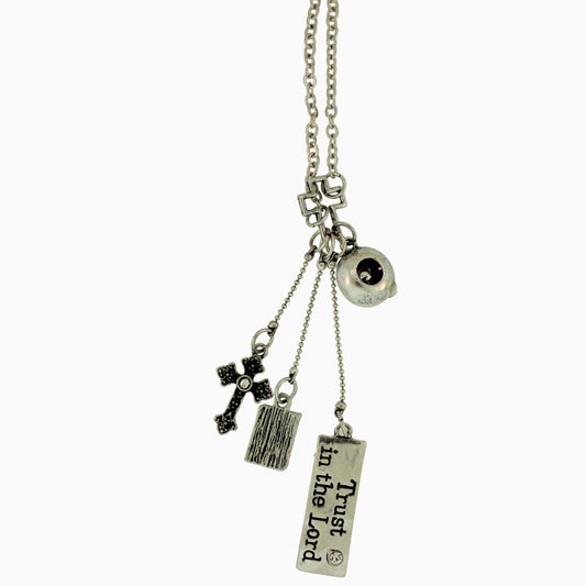 Zinc Alloy Silver Plated Etched Necklace