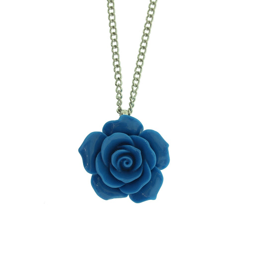 18 inch Zinc Alloy Rhodium Plated Rose Necklace