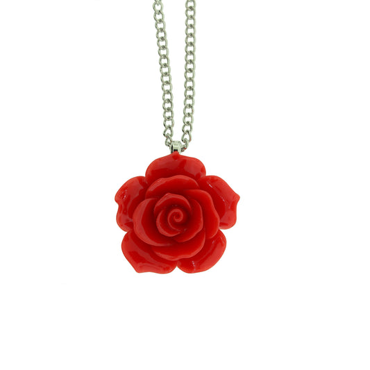 18 inch Zinc Alloy Rhodium Plated Rose Necklace