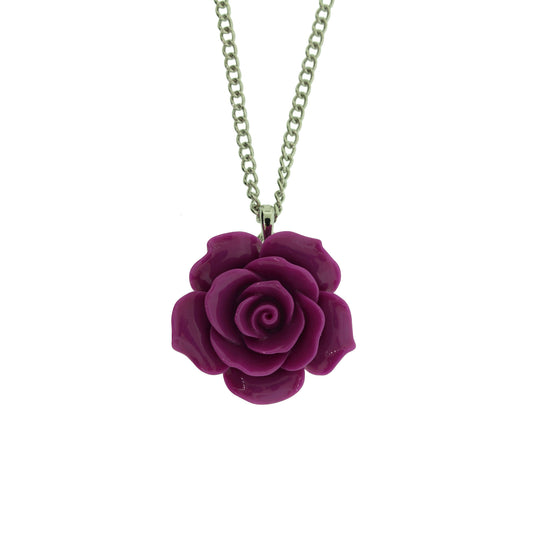 18 inch Zinc Alloy Rhodium Plated Rose Necklace