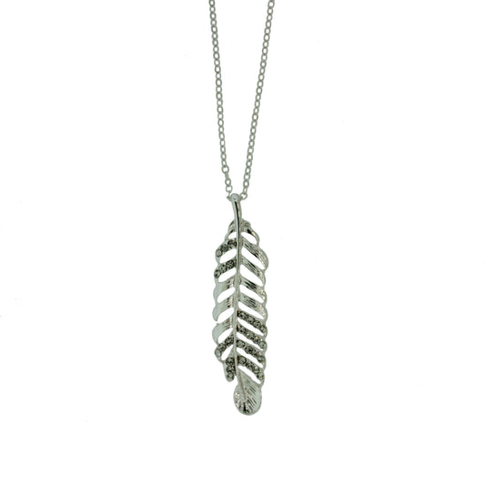Zinc Alloy Silver Plated Feather Necklace