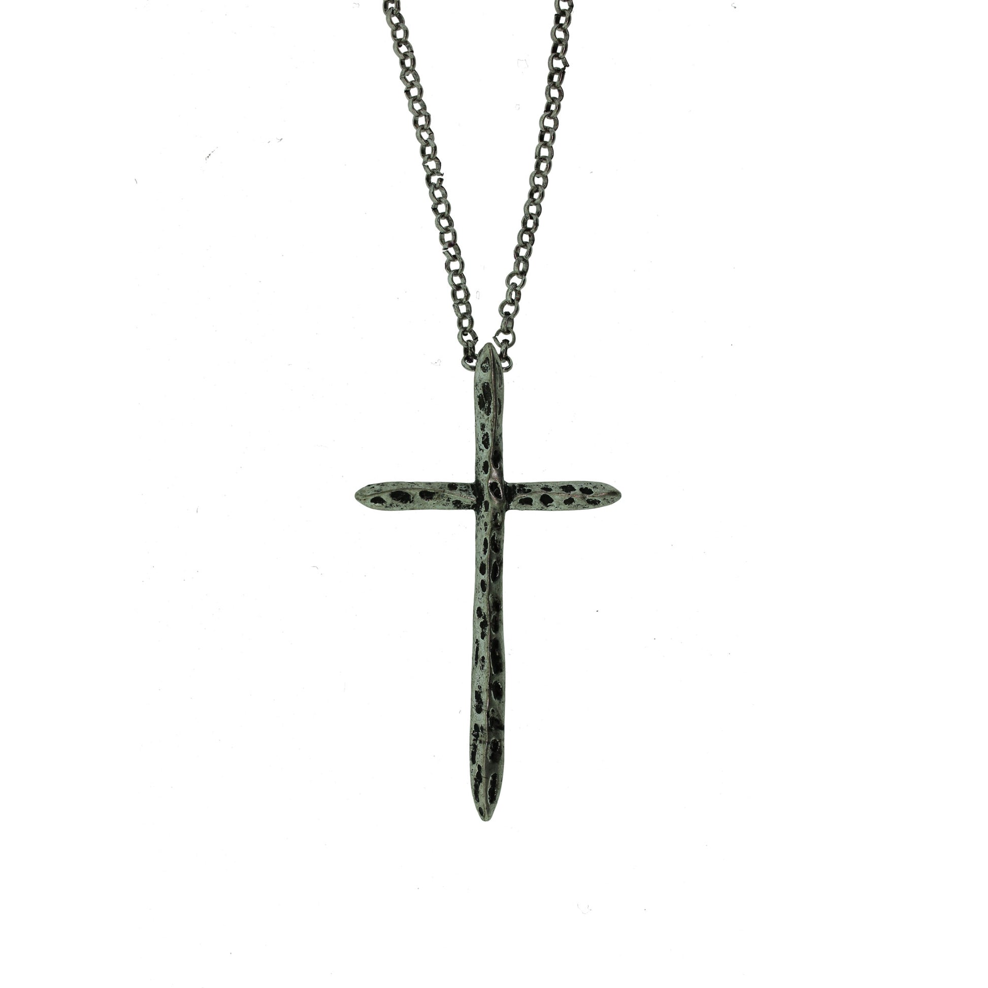 18 inch Zinc Alloy Oxidized Metal Finish Cross Necklace