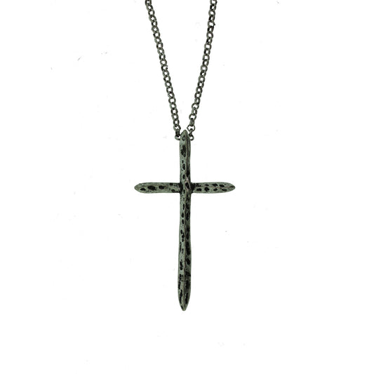 18 inch Zinc Alloy Oxidized Metal Finish Cross Necklace