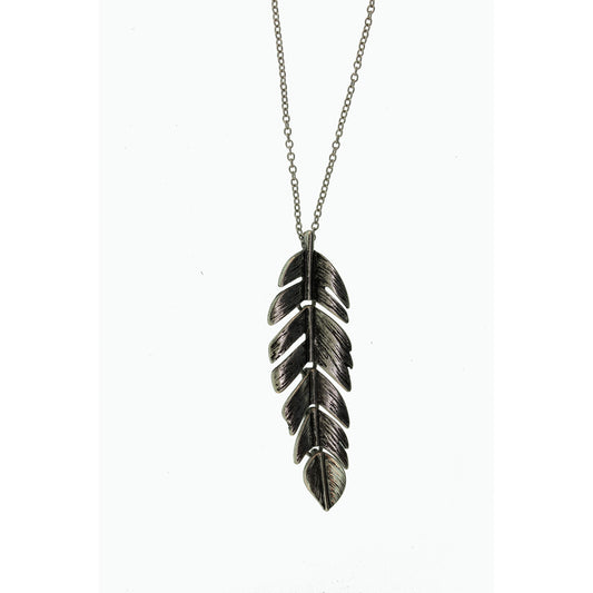 18 inch Zinc Alloy Silver Burnished Feather Necklace