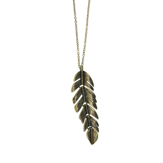 18 inch Zinc Alloy Gold Burnished Feather Necklace