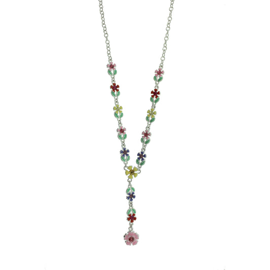 18 inch Zinc Alloy Silver Plated Flower Necklace