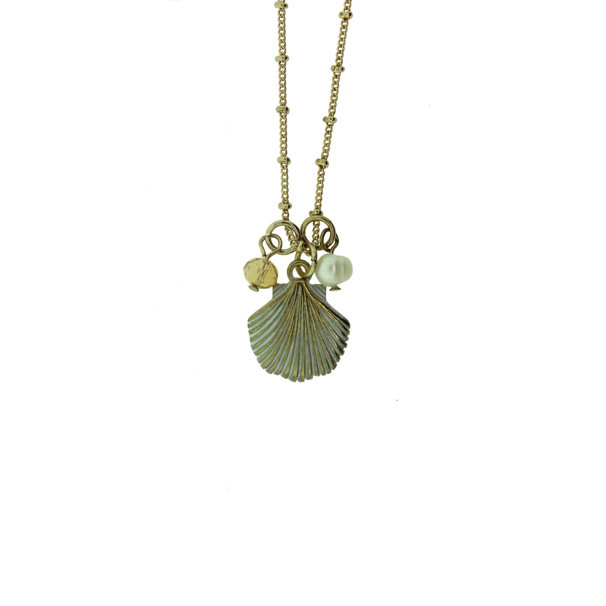 16 inch Zinc Alloy Silver & Gold Plated Shell & Pearl Necklace
