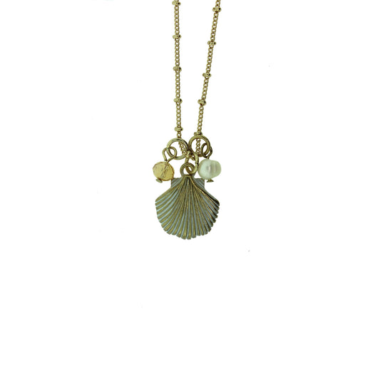 16 inch Zinc Alloy Silver & Gold Plated Shell & Pearl Necklace