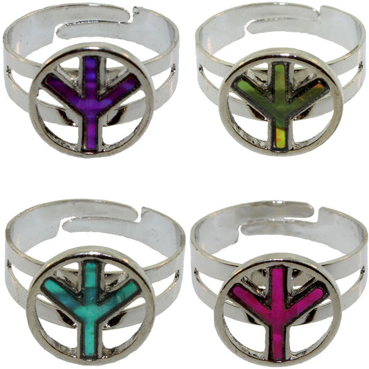 Zinc Alloy Silver Plated Peace Sign Rings