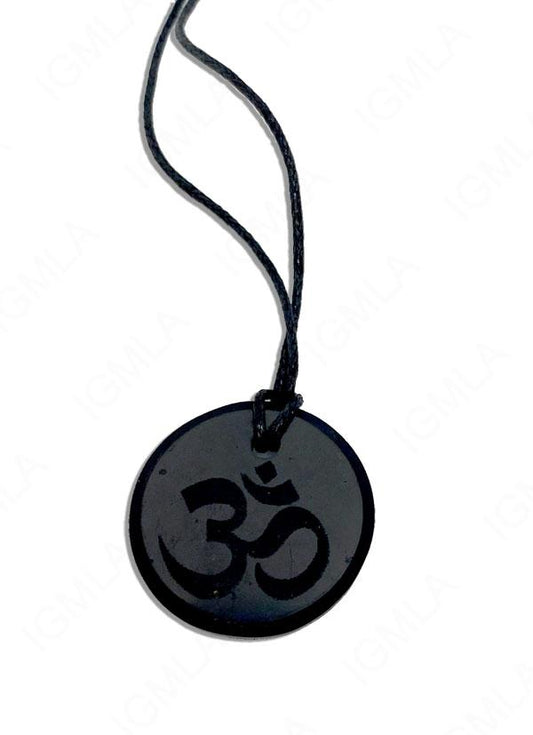 Shungite Circle with  inchOhm inch Engraved Pendant