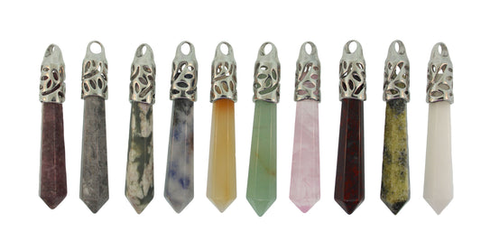 62mm Mixed Stones Natural Inlay Cap Taper Point Pendants