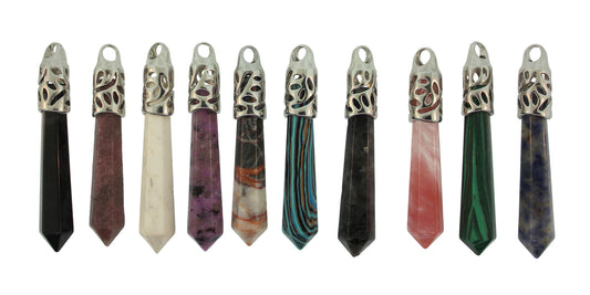 62mm Mixed Stones Natural & Synthetic Inlay Cap Taper Point Pendants
